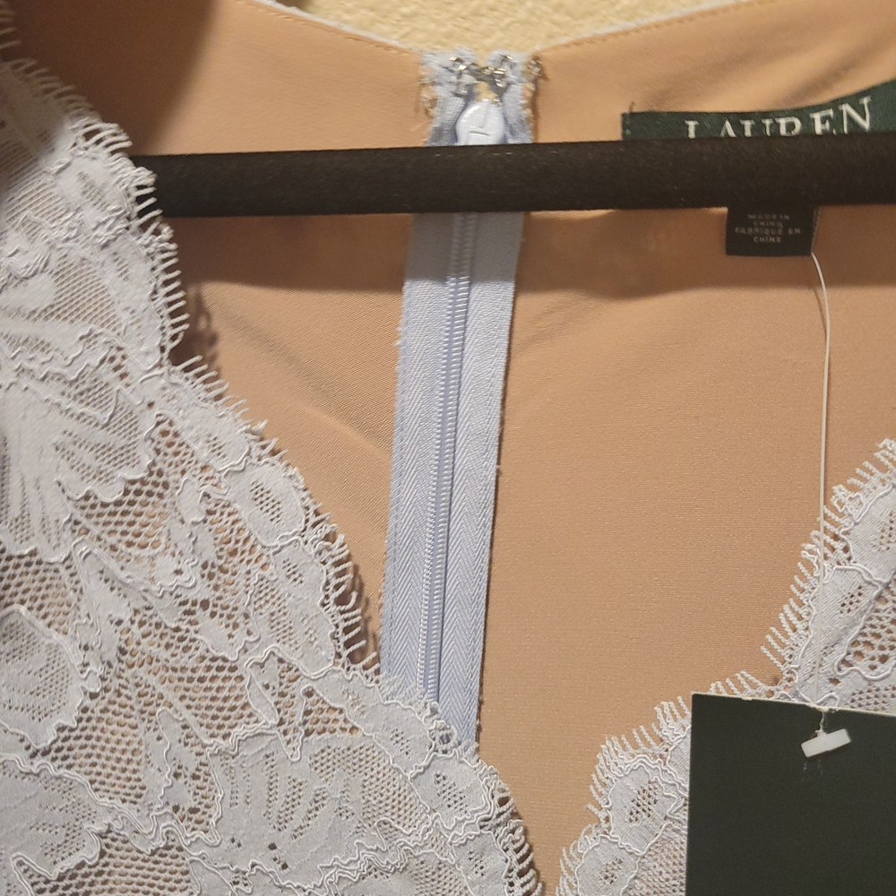 Ralph Lauren White Lace and Tan Dress